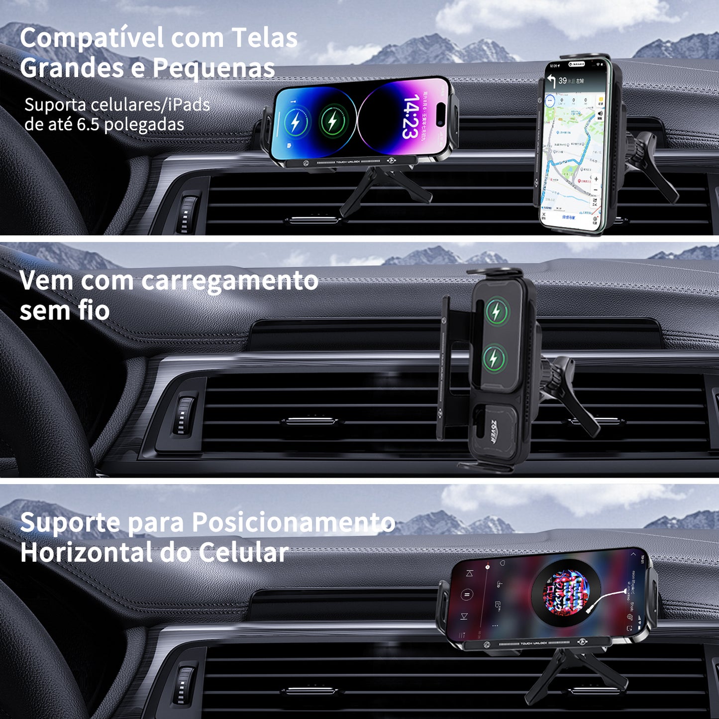 Suporte Para Carro Por De Carregamento Sem Fio Saída De Ar Preto