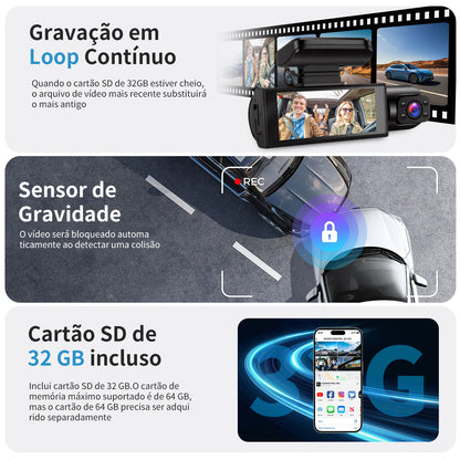Camera Veicular Automotiva Dual Gravação Dashcam 32gb Wifi