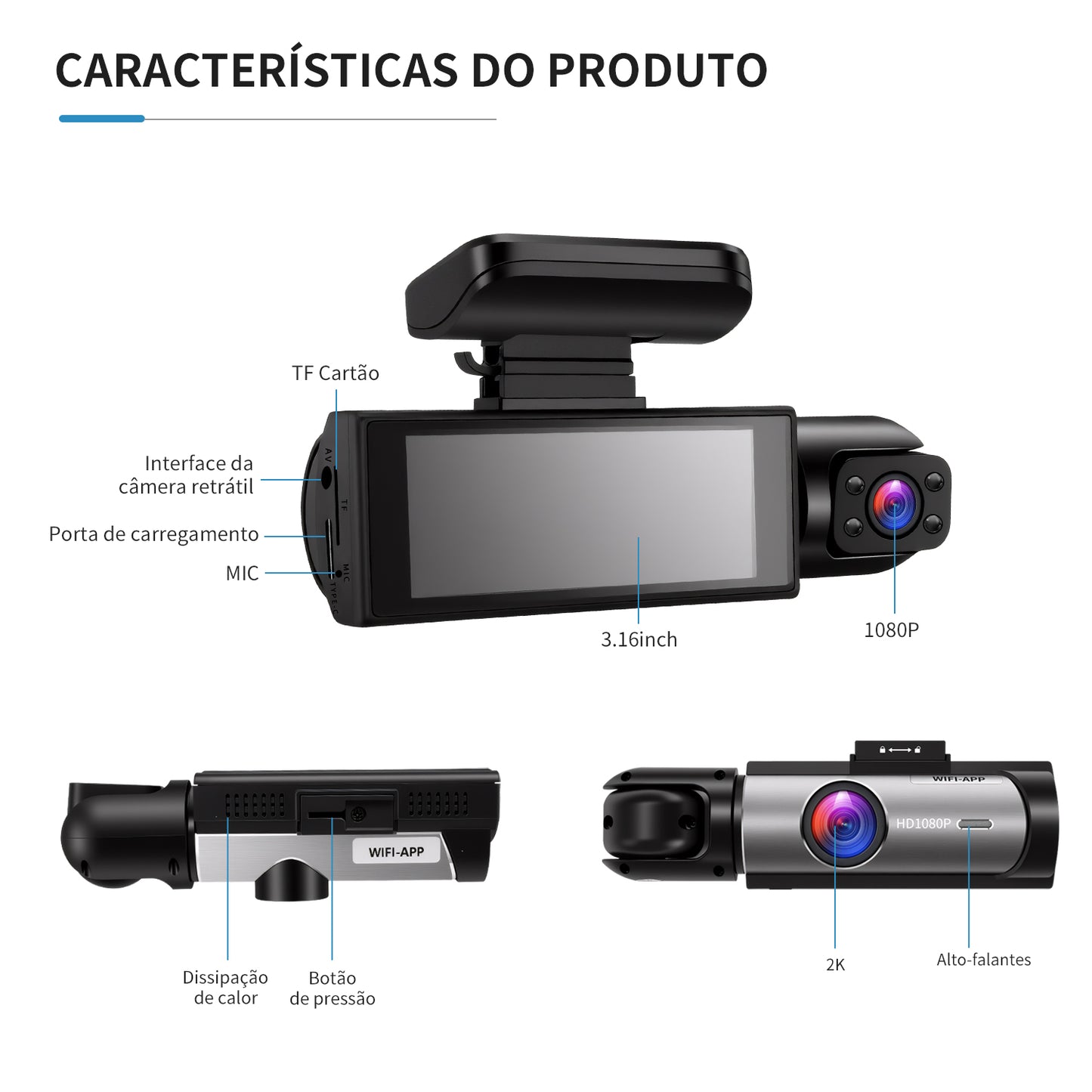 Camera Veicular Automotiva Dual Gravação Dashcam 32gb Wifi