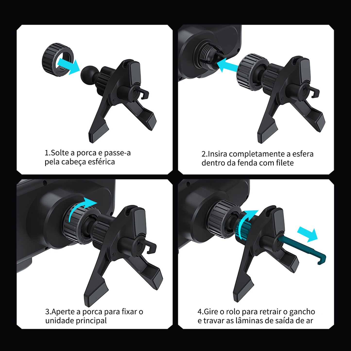 Suporte Para Carro Por De Carregamento Sem Fio Saída De Ar Preto