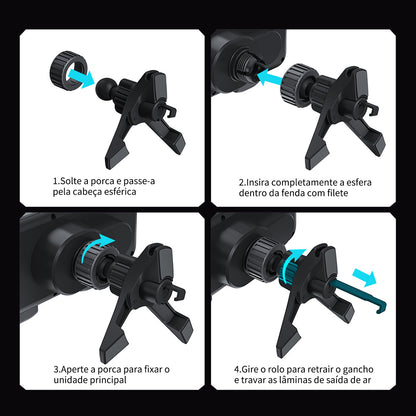 Suporte Para Carro Por De Carregamento Sem Fio Saída De Ar Preto